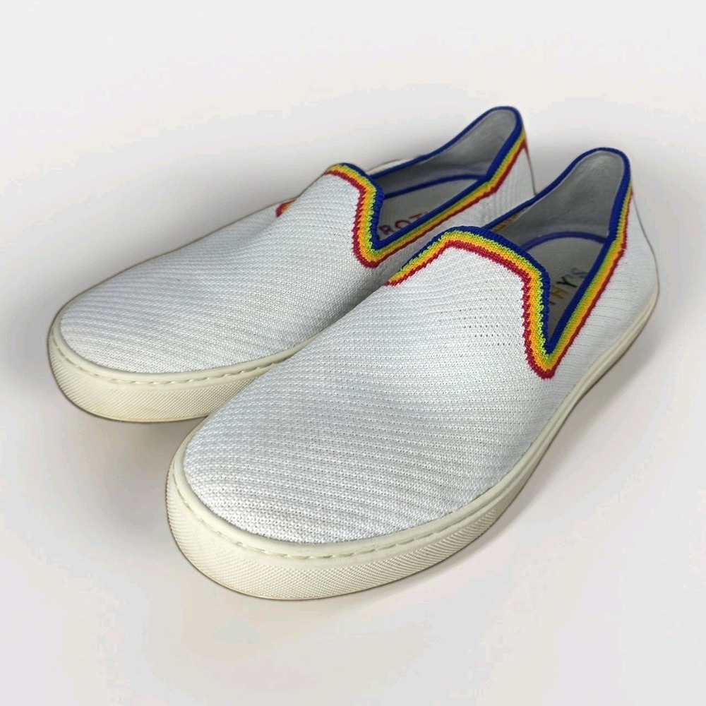 Rothy's The Sneaker WHITE RAINBOW Limited Edition Women 8 Slip On Pride Unicorn